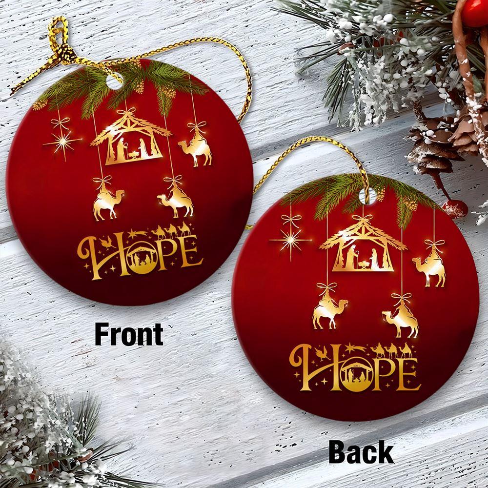 Christmas Ornament, Hope Merry Christmas Circle Ceramic Ornament, Christmas Ornaments 2023