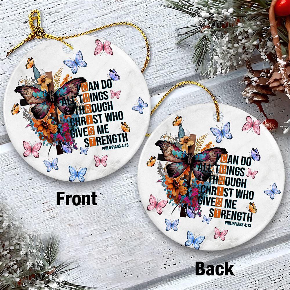 Christmas Ornament, I Can Do All Things Through Christ Who Strengthens Me Jesus Circle Ceramic Ornament, Christmas Ornaments 2023