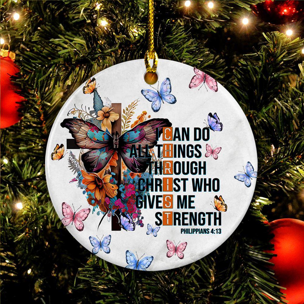Christmas Ornament, I Can Do All Things Through Christ Who Strengthens Me Jesus Circle Ceramic Ornament, Christmas Ornaments 2023