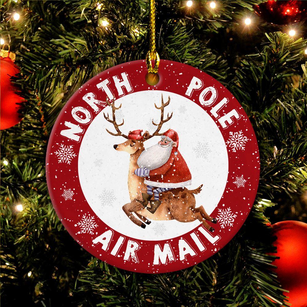 Christmas Ornament, North Pole Air Mail Circle Ceramic Ornament, Christmas Ornaments 2023