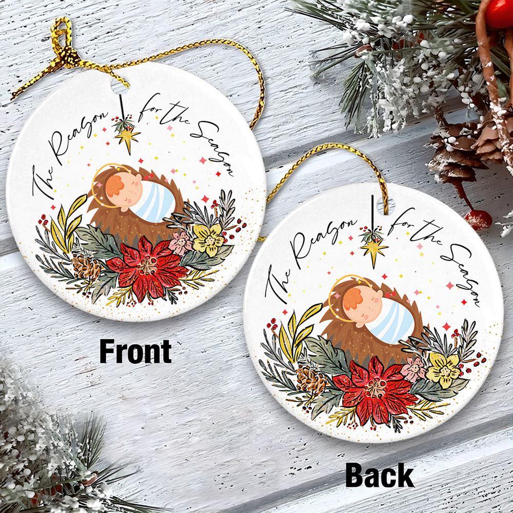 Christmas Ornament, The Reason For The Season Jesus Circle Ceramic Ornament, Christmas Ornaments 2023
