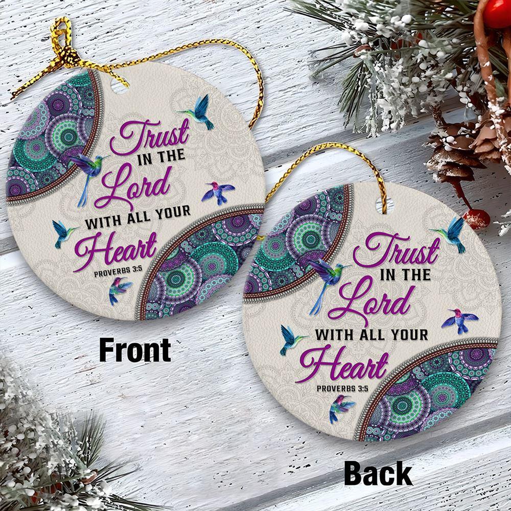 Christmas Ornament, Trust In The Lord With All Your Heart Circle Ceramic Ornament, Christmas Ornaments 2023