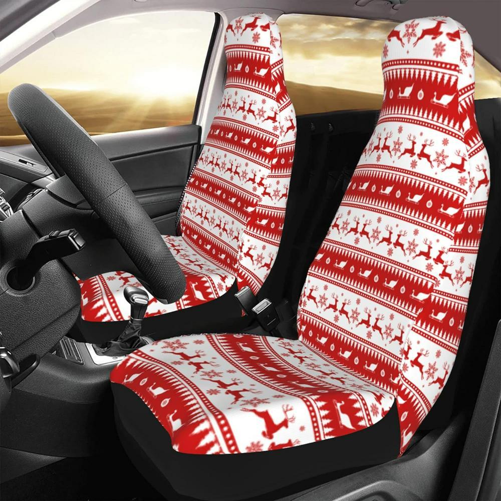 Christmas Reindeer Stripes Car Seat Covers Vehicle Front Seat Covers, Christmas Car Seat Covers