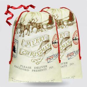 Christmas Sack, Merry Christmas Reindeer And Santa Print Sacks, Xmas Santa Sacks, Christmas Tree Bags, Christmas Bag Gift