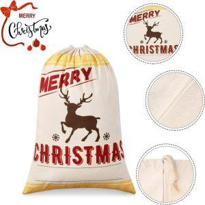 Christmas Sack, Merry Christmas Reindeer Print Sack, Xmas Santa Sacks, Christmas Tree Bags, Christmas Bag Gift