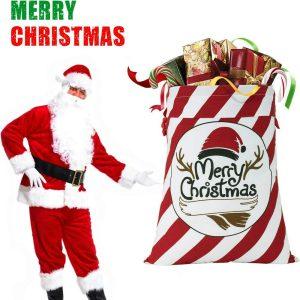 Christmas Sack, Merry Christmas Reindeer Santa Hat Print Sack, Xmas Santa Sacks, Christmas Tree Bags, Christmas Bag Gift