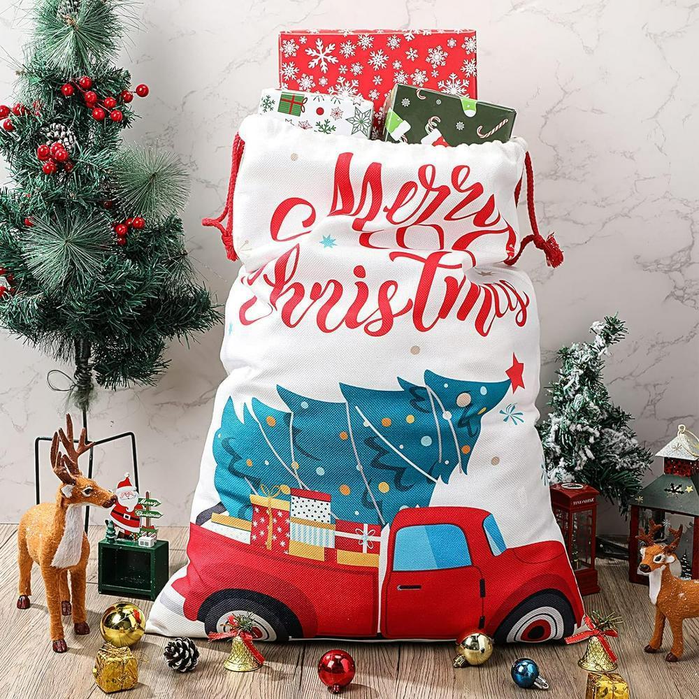 Christmas Sack, Red Car With Tree Christmas Sacks, Xmas Santa Sacks, Christmas Tree Bags, Christmas Bag Gift Christmas Sack, Red Car With Tree Christmas Sacks, Xmas Santa Sacks, Christmas Tree Bags, Christmas Bag Gift
