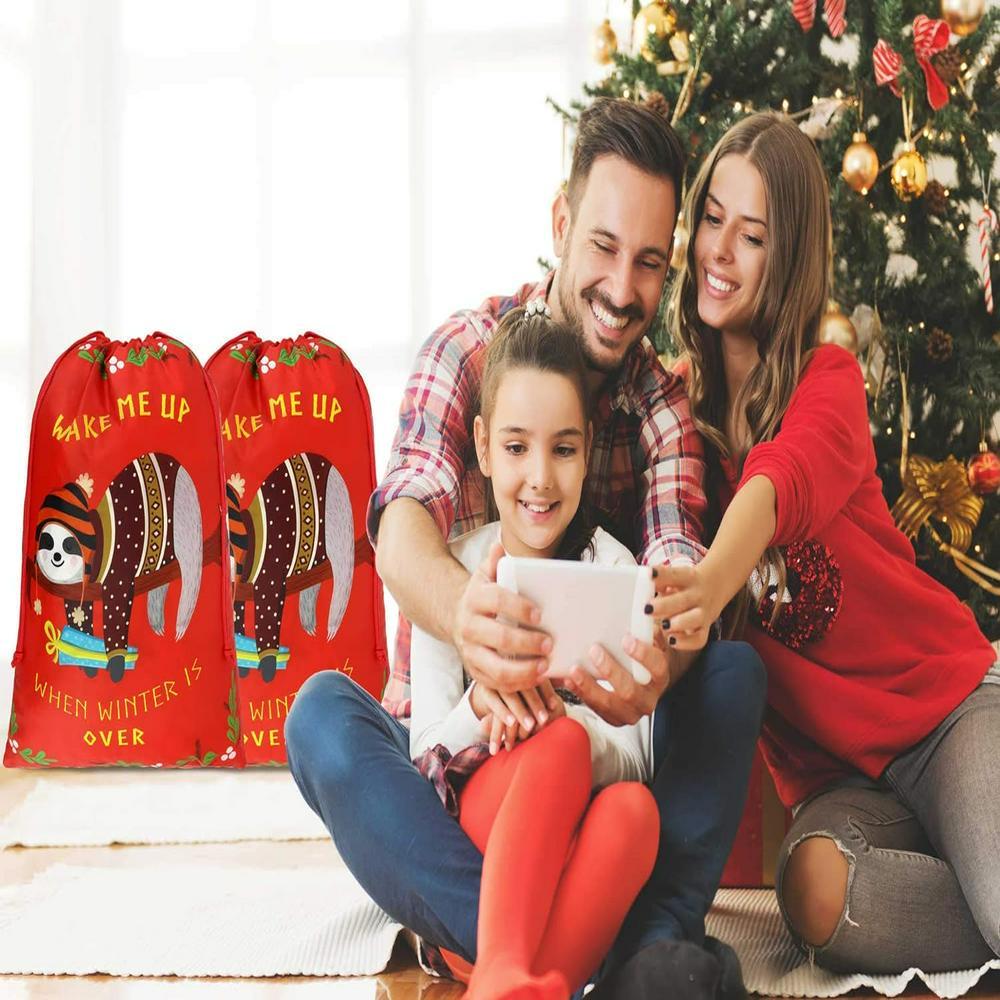 Christmas Sack, Red Sloth Print Christmas Sack, Xmas Santa Sacks, Christmas Tree Bags, Christmas Bag Gift