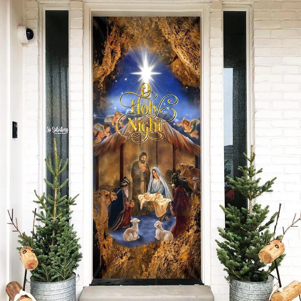 Christmas Silent Night Door Cover Jesus Is Born, Door Christmas Cover, Gift For Christian Christmas Silent Night Door Cover Jesus Is Born, Door Christmas Cover, Gift For Christian
