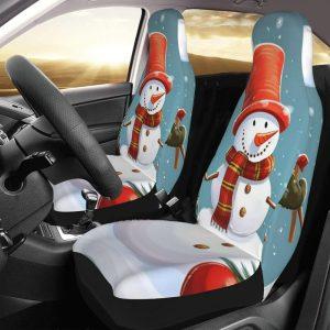 Christmas Snowman Print Car Seat Covers Vehicle Front Seat Covers, Christmas Car Seat Covers