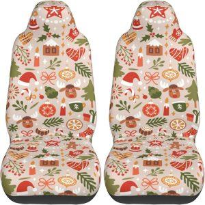 Christmas Symbols Print Car Seat Covers Vehicle Front Seat Covers, Christmas Car Seat Covers