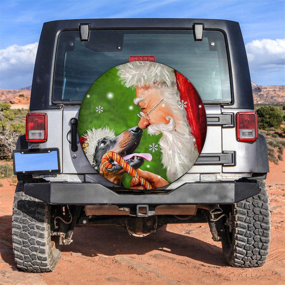 Christmas Tire Cover, Santa Claus And Dog Lover Tire Cover, Spare Tire Cover, Tire Covers For Cars