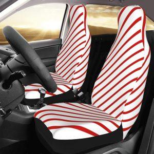 Christmas White Red Stripes Car Seat Covers Vehicle Front Seat Covers, Christmas Car Seat Covers