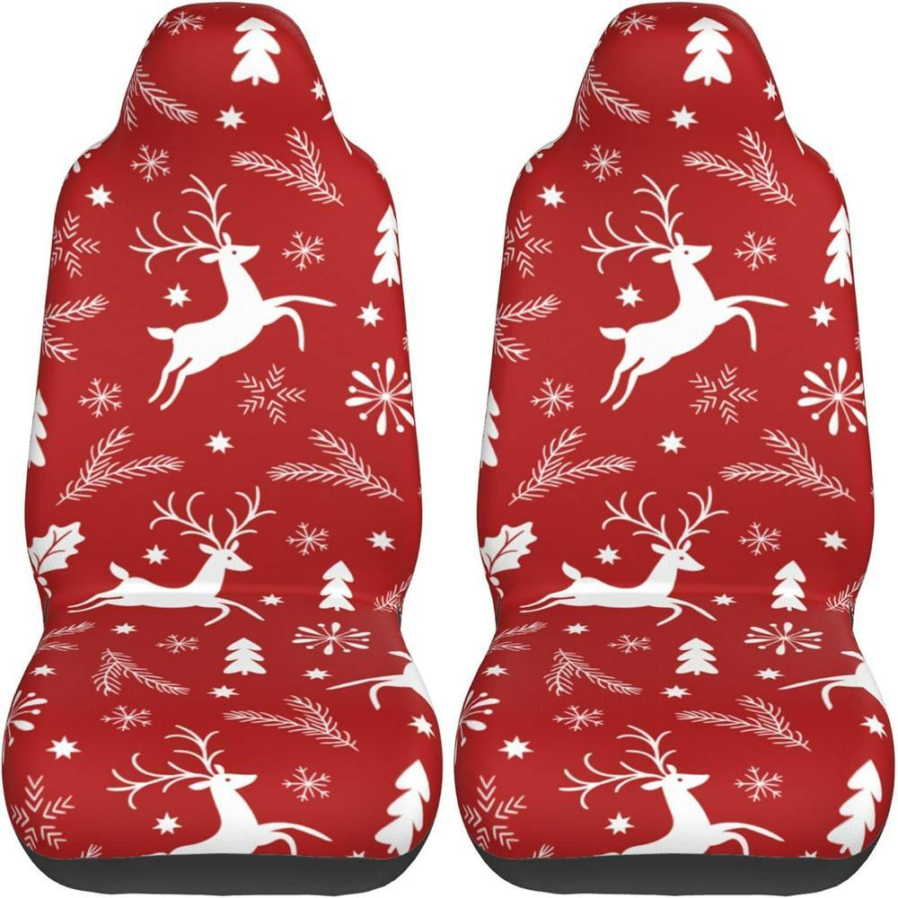 Christmas White Reindeer Car Seat Covers Vehicle Front Seat Covers, Christmas Car Seat Covers