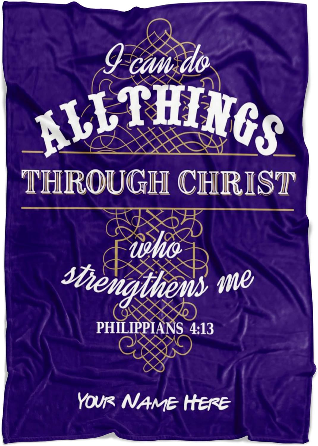All Things Through Christ Who Strengthens Me Custom Name Christian Quilt Blanket, Christian Blanket Gift For Believers