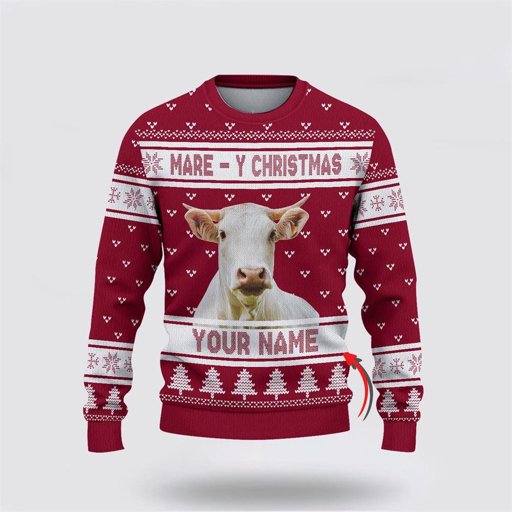 Custom Name Charolais Mare Y Christmas Ugly Sweater, Gifts For Farmers, Rural Lovers