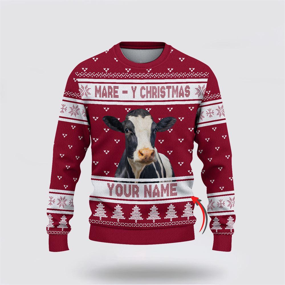 Custom Name Holstein Mare Y Christmas Ugly Sweater, Gifts For Farmers, Rural Lovers