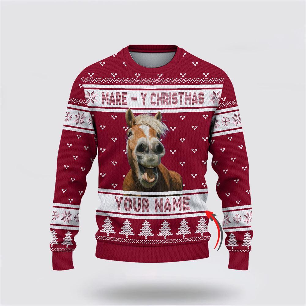 Custom Name Horse Mare Y Christmas Ugly Sweater, Gifts For Farmers, Rural Lovers