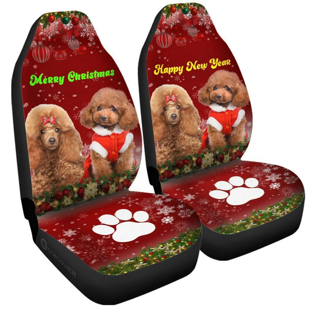 Cute Couple Poodles Car Seat Covers, Christmas Car Seat Covers