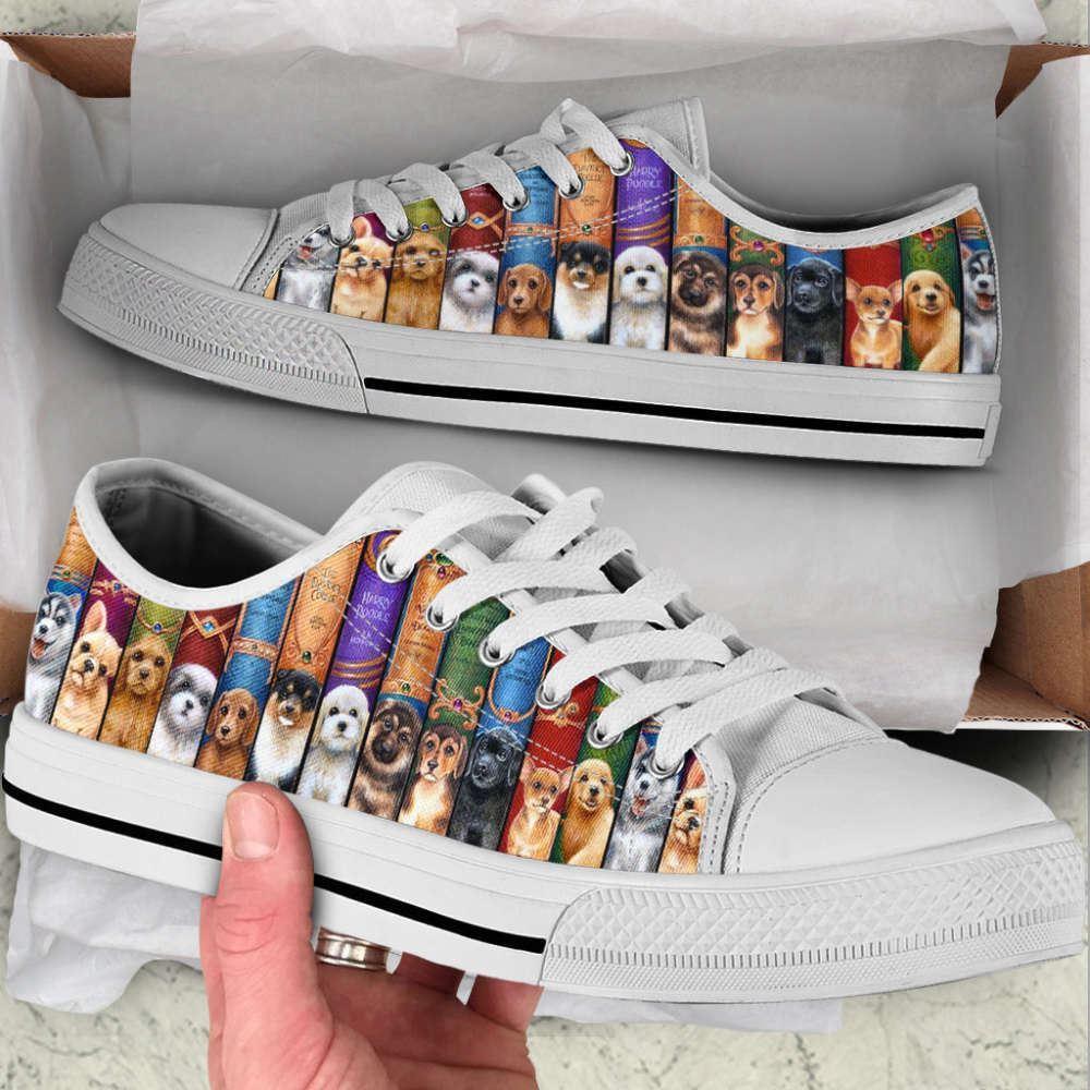 Dog On The Book Low Top Shoes Canvas Sneakers Casual Shoes, Gift For Dog Lover