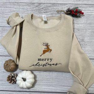 Embroidered Sweatshirts, Merry Christmas Embroidered Sweatshirt Reindeer&hellip;
