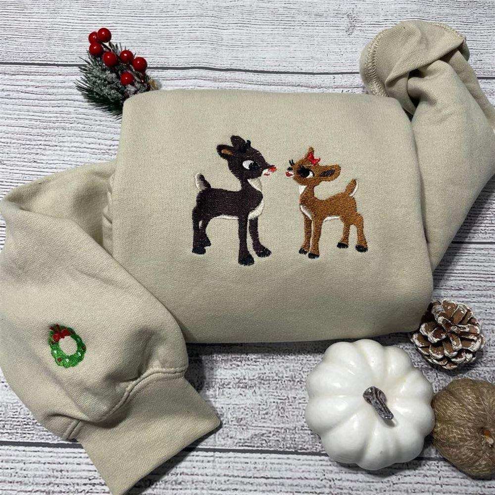 Embroidered Sweatshirts, Rudolph And Clarice Embroidered Sweatshirt, Women’s Embroidered Sweatshirts