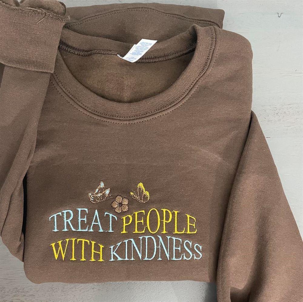 Embroidered Sweatshirts, Treat People With Kindness Embroidered Sweatshirts Crewneck, Women’s Embroidered Sweatshirts