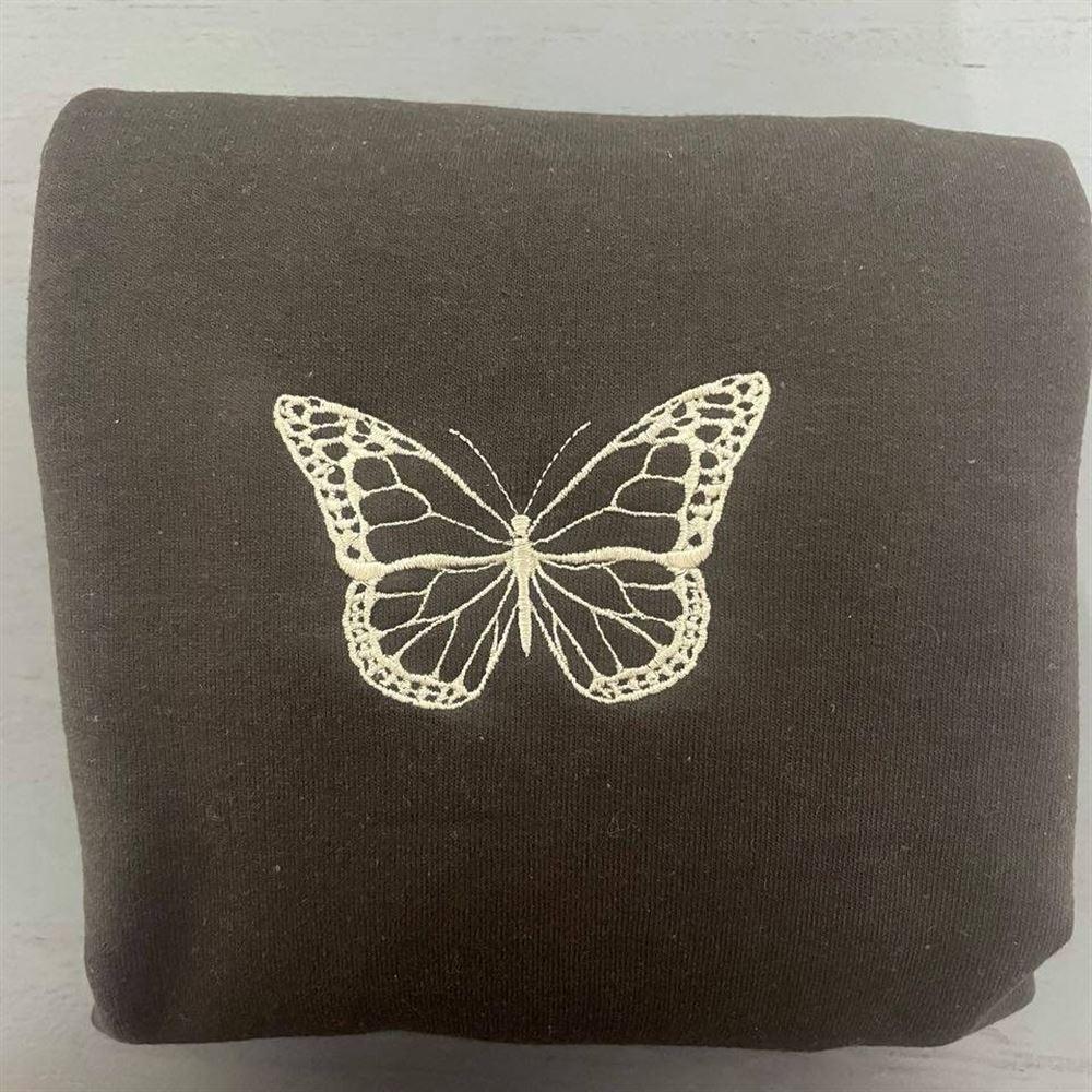 Embroidered Sweatshirts, Vintage Butterfly Custom Embroidered Sweatshirt, Women’s Embroidered Sweatshirts