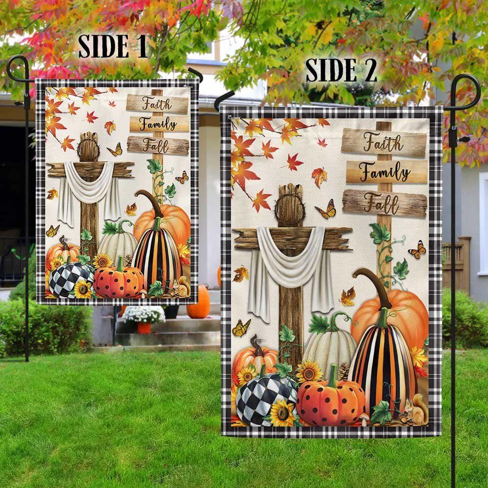 Fall Flag Faith, Family, Fall Christian Cross Pumpkins Thanksgiving Flag – Thanksgiving Flag Outdoor Decoration