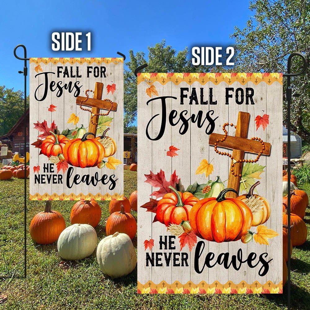 Fall Jesus Cross Flag Fall For Jesus He Never Leaves Thanksgiving Halloween Pumpkins Flag – Thanksgiving Flag Outdoor Decoration