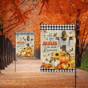 Fall Thanksgiving Flag Fall For Jesus He Never Leaves Halloween Flag 3