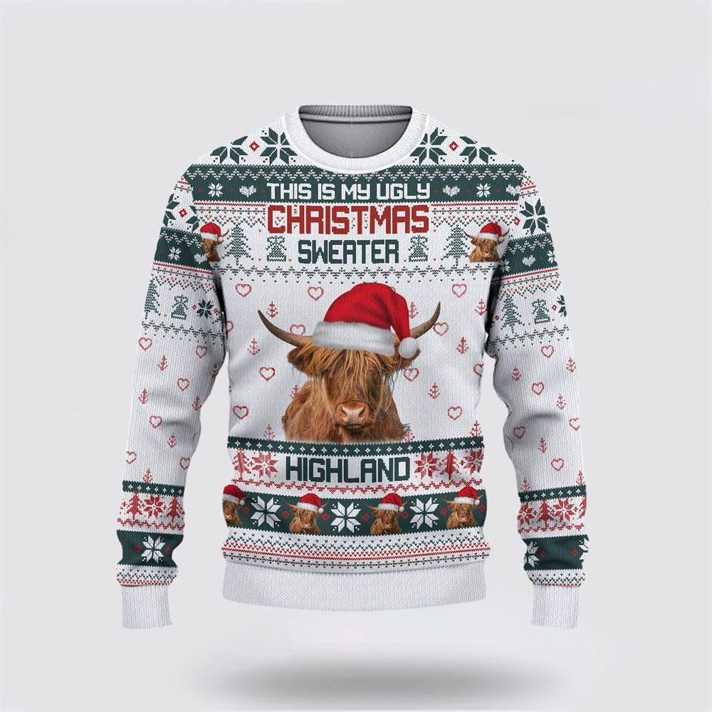 Highland Cattle Green Merry Christmas Ugly Sweater, Gifts For Farmers, Rural Lovers
