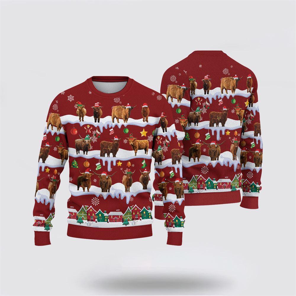 Highland Christmas Knitted Sweater, Gifts For Farmers, Rural Lovers