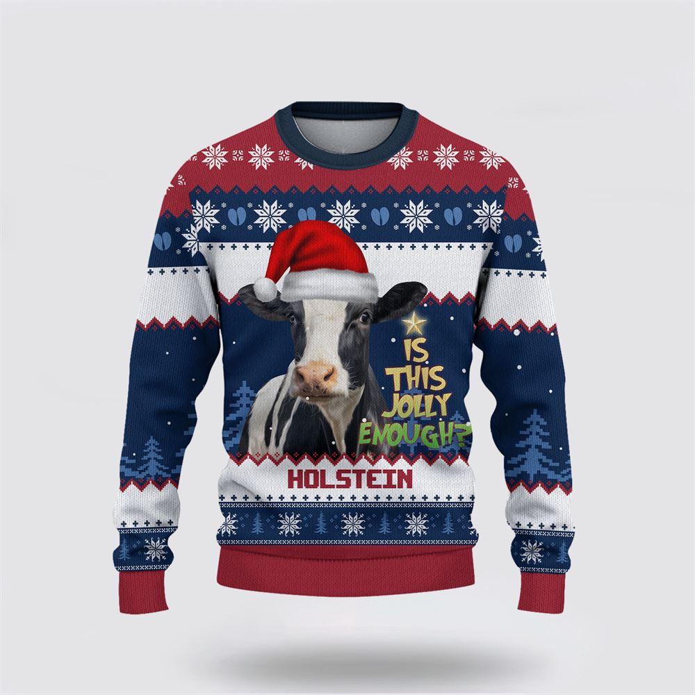 Holstein Jolly Merry Christmas Ugly Sweater, Gifts For Farmers, Rural Lovers