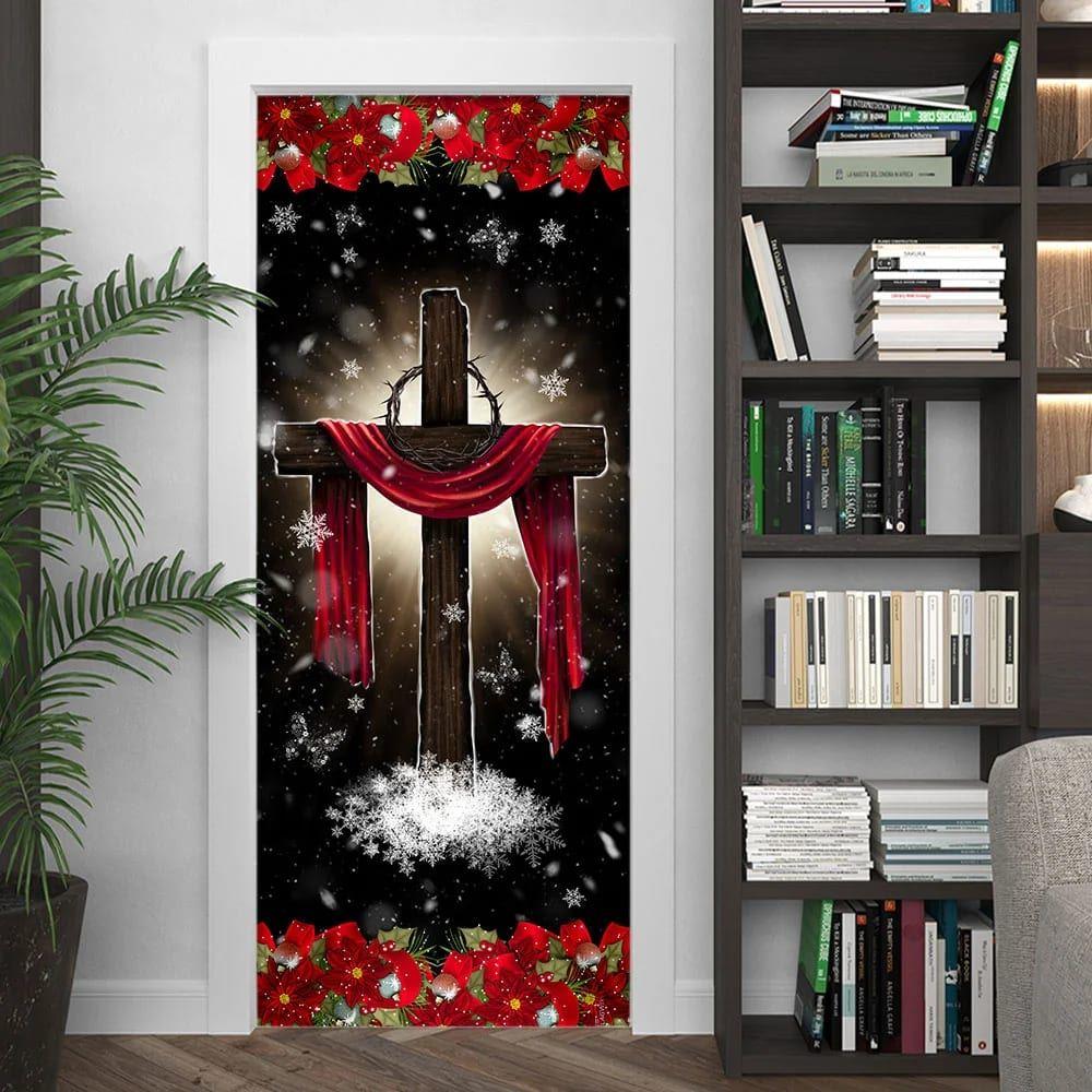 Holy Cross On Snow Door Cover, Gift For Christian