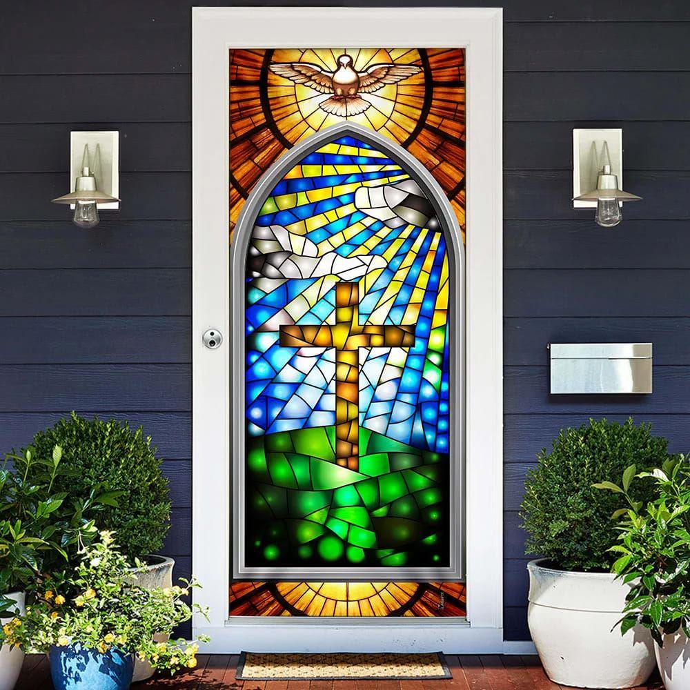 Holy Cross With Dove Door Cover, Gift For Christian