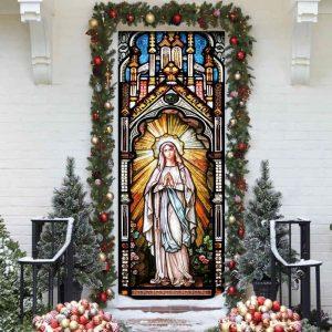 Holy Mary Stained Glass Door Cover, Gift For Christian