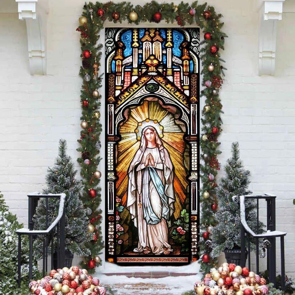 Holy Mary Stained Glass Door Cover, Gift For Christian
