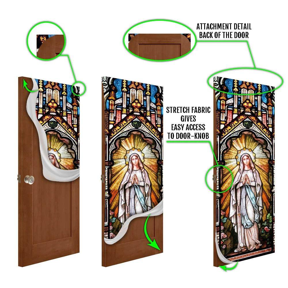 Holy Mary Stained Glass Door Cover, Gift For Christian