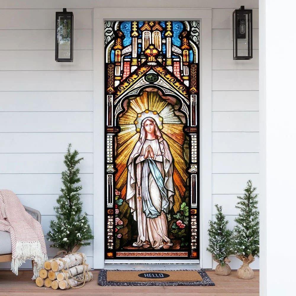 Holy Mary Stained Glass Door Cover, Gift For Christian
