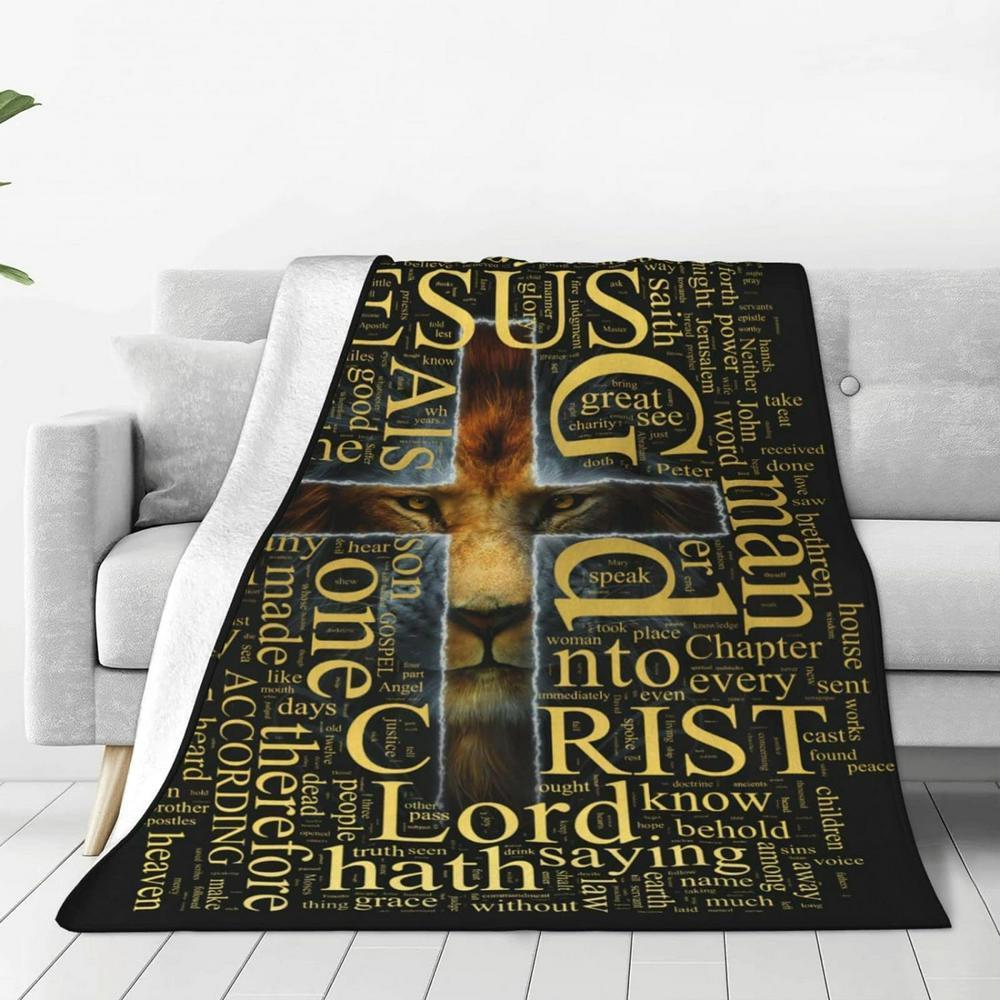 Jesus And Lion Christian Quilt Blanket, Christian Blanket Gift For Believers Jesus And Lion Christian Quilt Blanket, Christian Blanket Gift For Believers