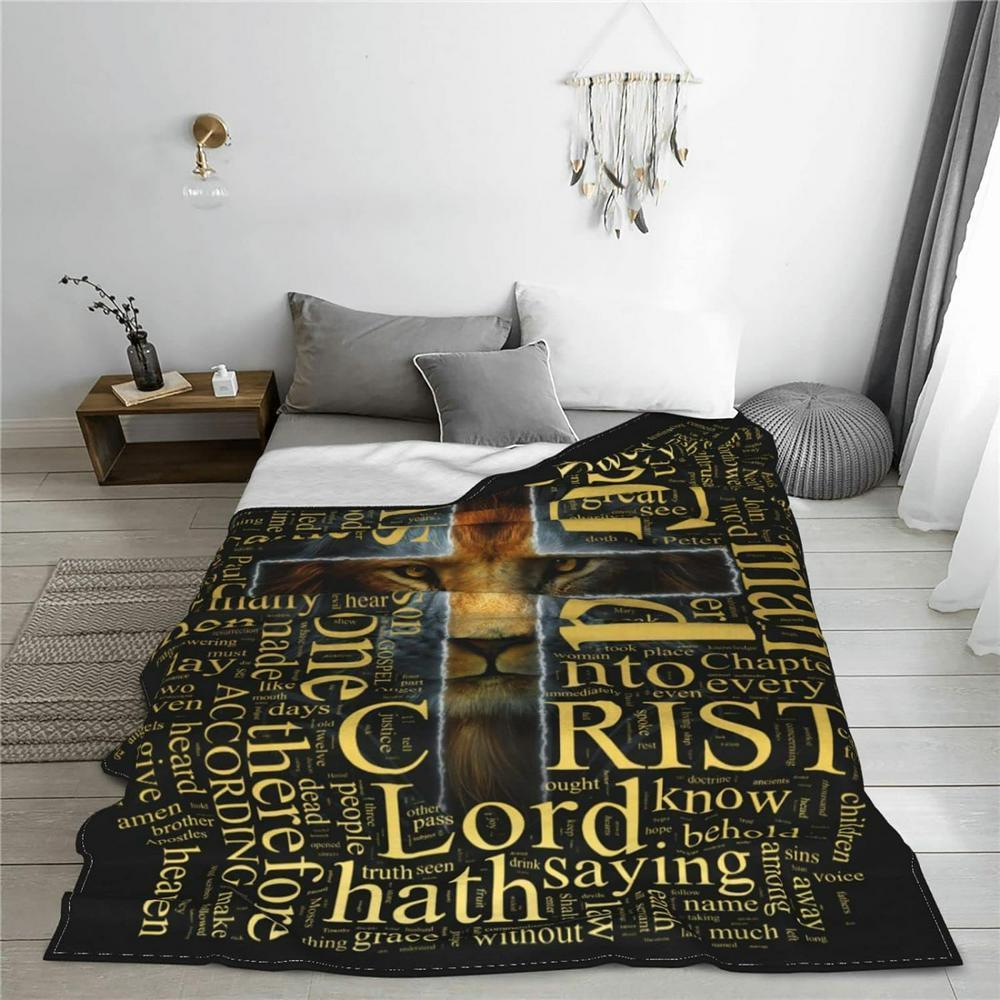 Jesus And Lion Christian Quilt Blanket, Christian Blanket Gift For Believers Jesus And Lion Christian Quilt Blanket, Christian Blanket Gift For Believers