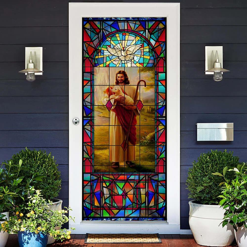 Jesus And The Sheep Door Cover, Christian Home Decor, Gift For Christian