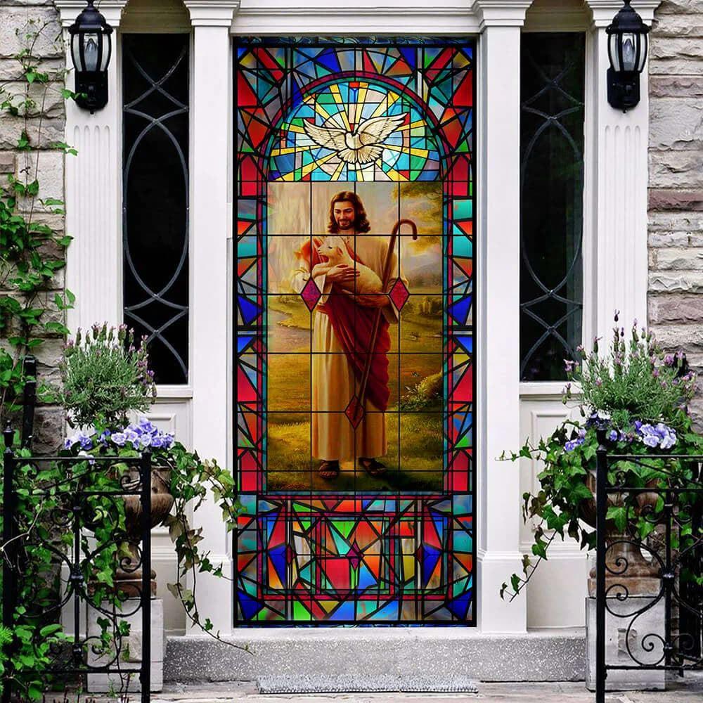 Jesus And The Sheep Door Cover, Christian Home Decor, Gift For Christian