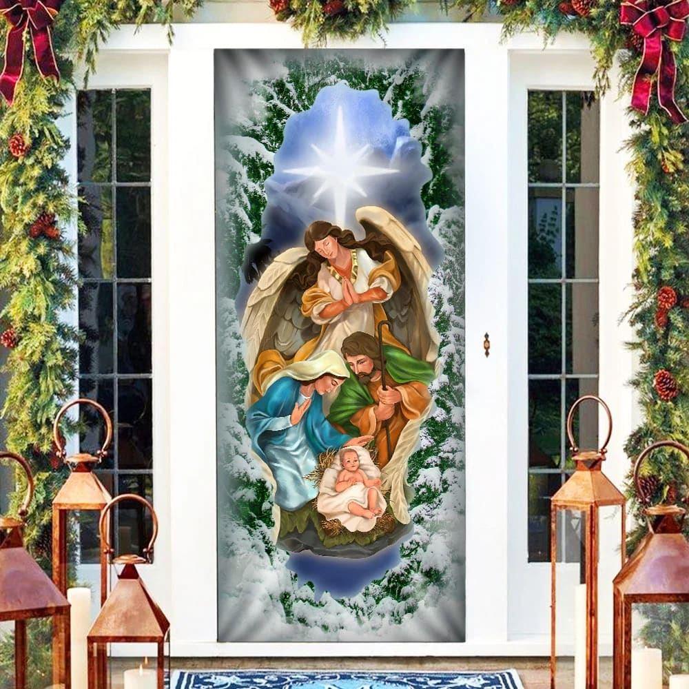Jesus Christ Is Born Family Nativity Night Door Cover, Gift For Christian Jesus Christ Is Born Family Nativity Night Door Cover, Gift For Christian