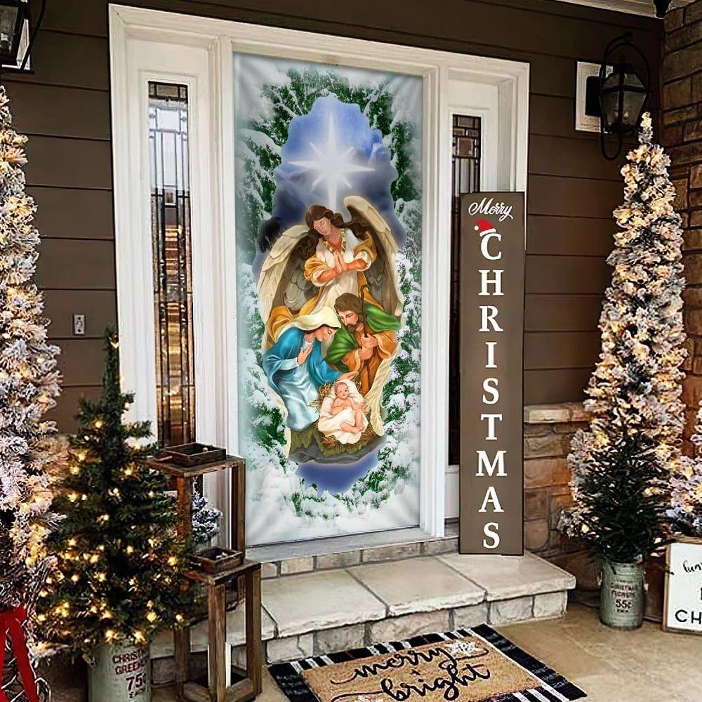 Jesus Christ Is Born Family Nativity Night Door Cover, Gift For Christian Jesus Christ Is Born Family Nativity Night Door Cover, Gift For Christian