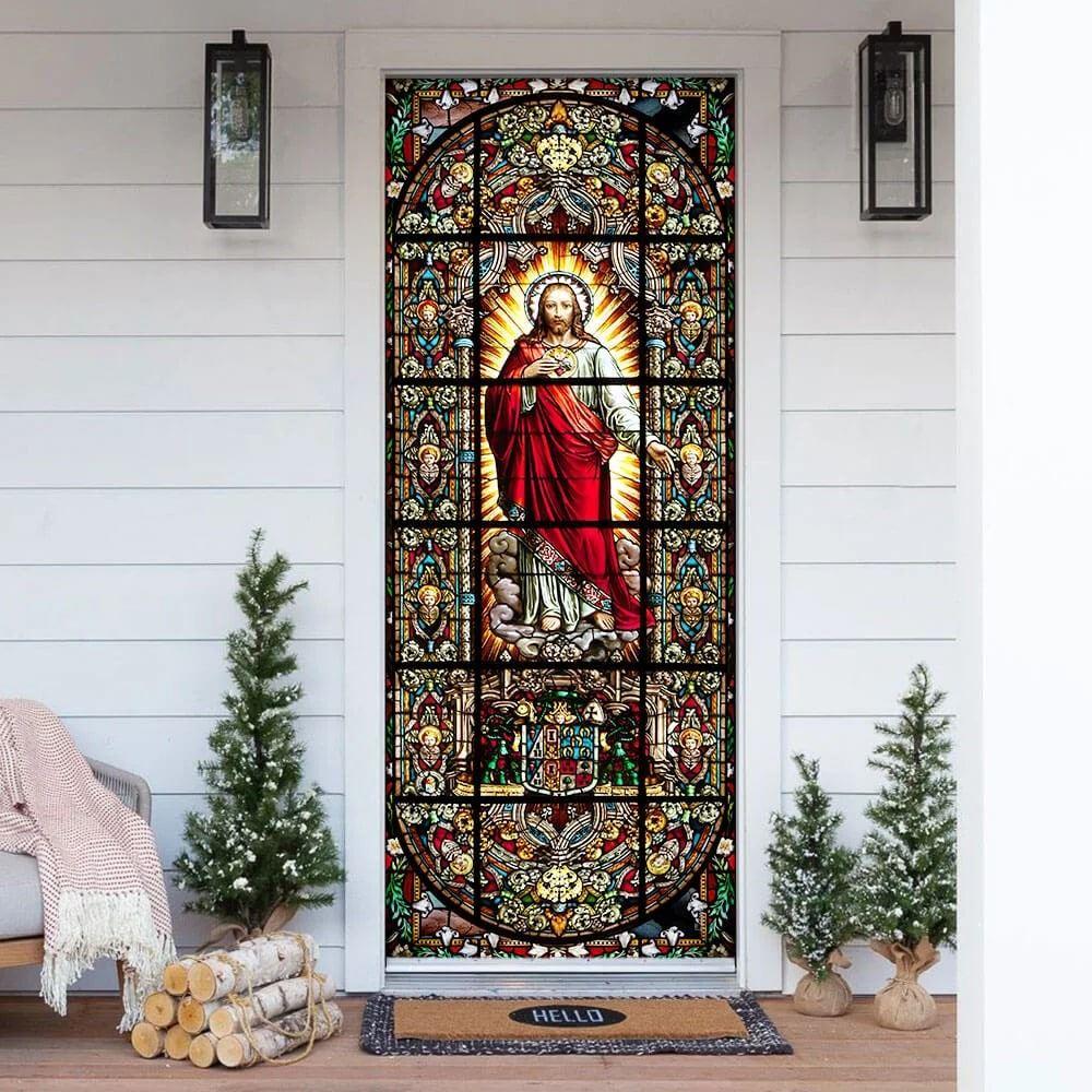Jesus Christ Stained Glass Door Cover, Christian Home Decor, Gift For Christian Jesus Christ Stained Glass Door Cover, Christian Home Decor, Gift For Christian