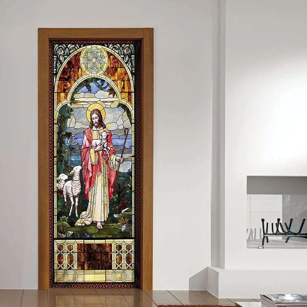 Jesus Christ the Good Shepherd Door Cover, Christian Home Decor, Gift For Christian Jesus Christ the Good Shepherd Door Cover, Christian Home Decor, Gift For Christian