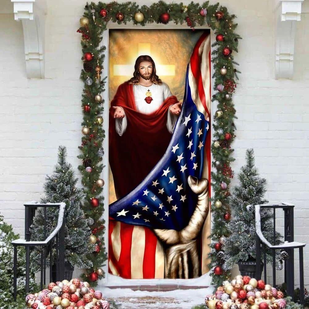Jesus Christian American Door Cover, Christian Home Decor, Gift For Christian