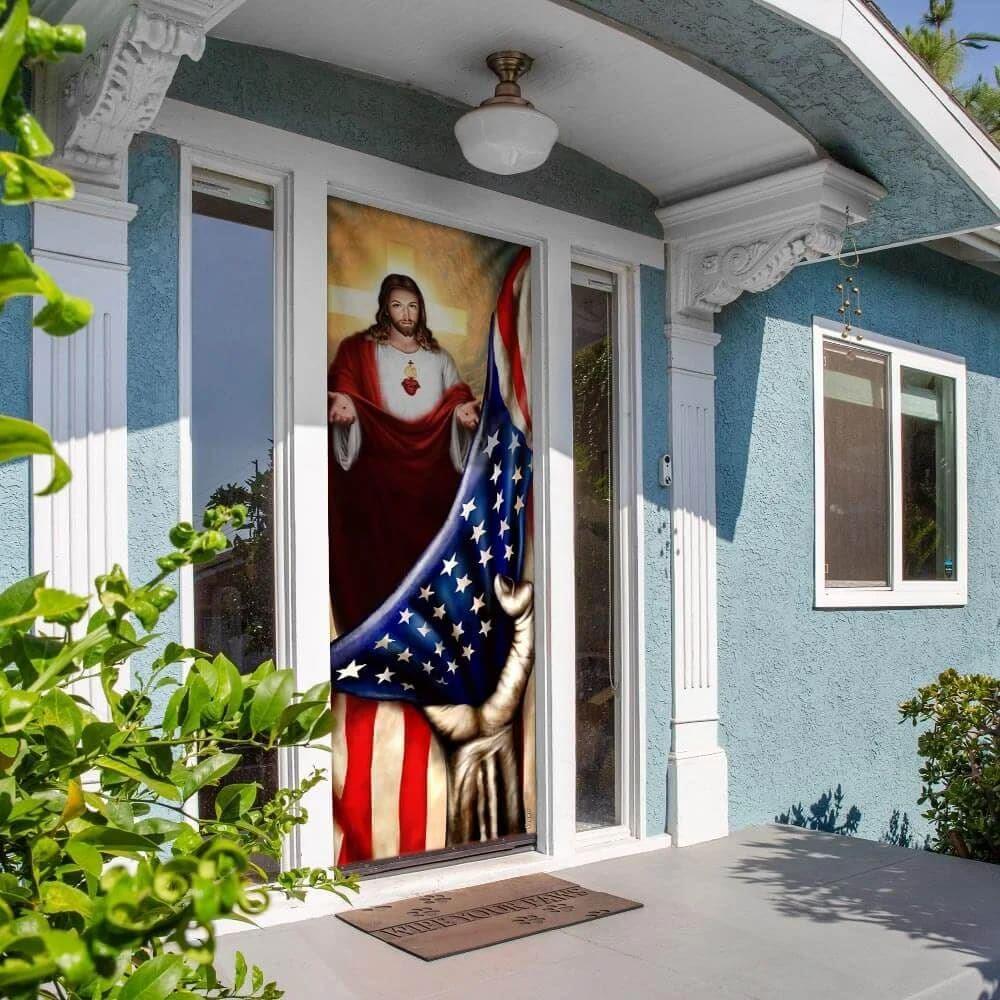 Jesus Christian American Door Cover, Christian Home Decor, Gift For Christian